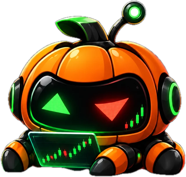 PERPKIN, the pumpkin trading robot, reading a candlestick chart